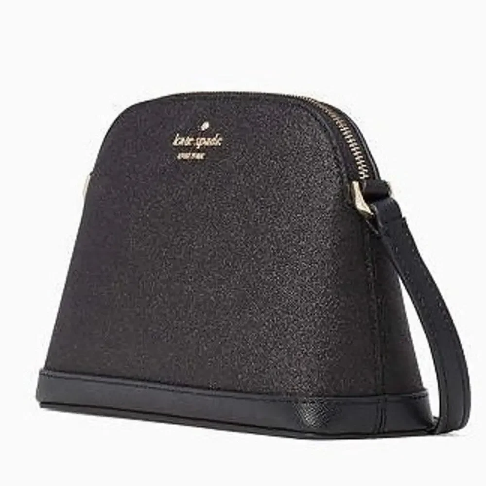 NWT - Kate Spade Small Dome Crossbody Glitter Fabric Black Tinsel